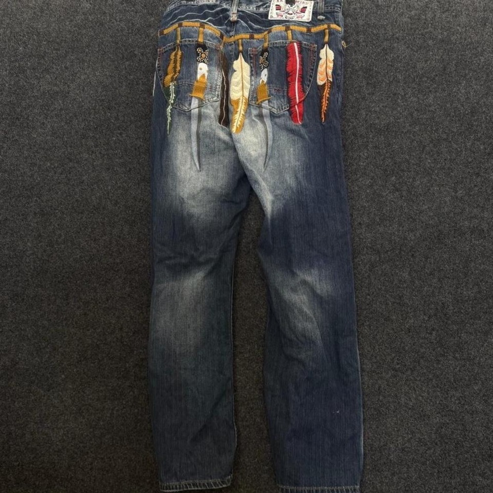 Akadmiks Native Warriors Embroidered Jeans Men's 36 Dark Wash Y2K Baggy
